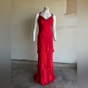 Vintage Y2K Silk Tiered Maxi Dress Gown Jade Orchid 100% Silk Size 4